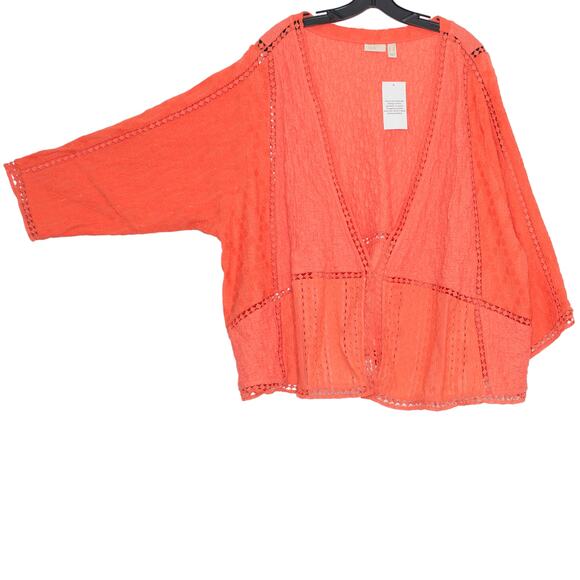 NWT LOGO Lori Goldstein Boho Lace Cardigan Coral 3/4 Sleeve Plus Size 3X Spring - Picture 6 of 7